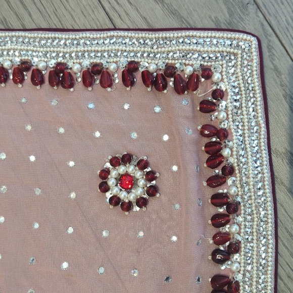 Other - Elegant Pink and Red Beaded Saree - Size M Excellent Condition